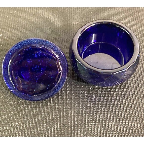 Handcrafted Cobalt Blue Resin Lidded Jar Glittery and Sparkle Accessory for Home - Picture 2 of 6